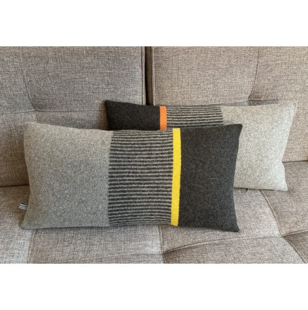 The Stripe Charcoal Grey Mix with Turmeric and Piccalilli cushions