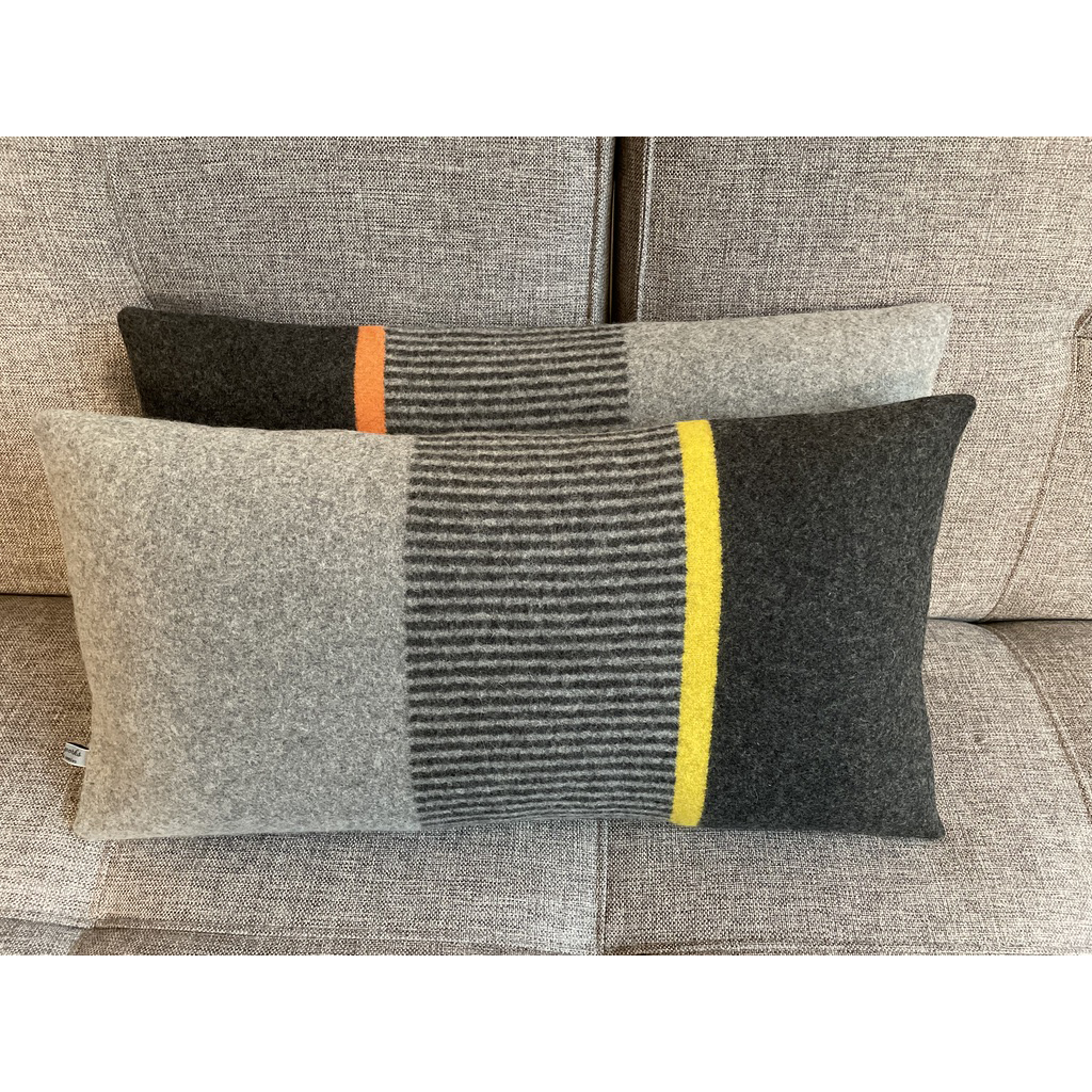 The Stripe Charcoal Grey Mix with Turmeric and Piccalilli cushions